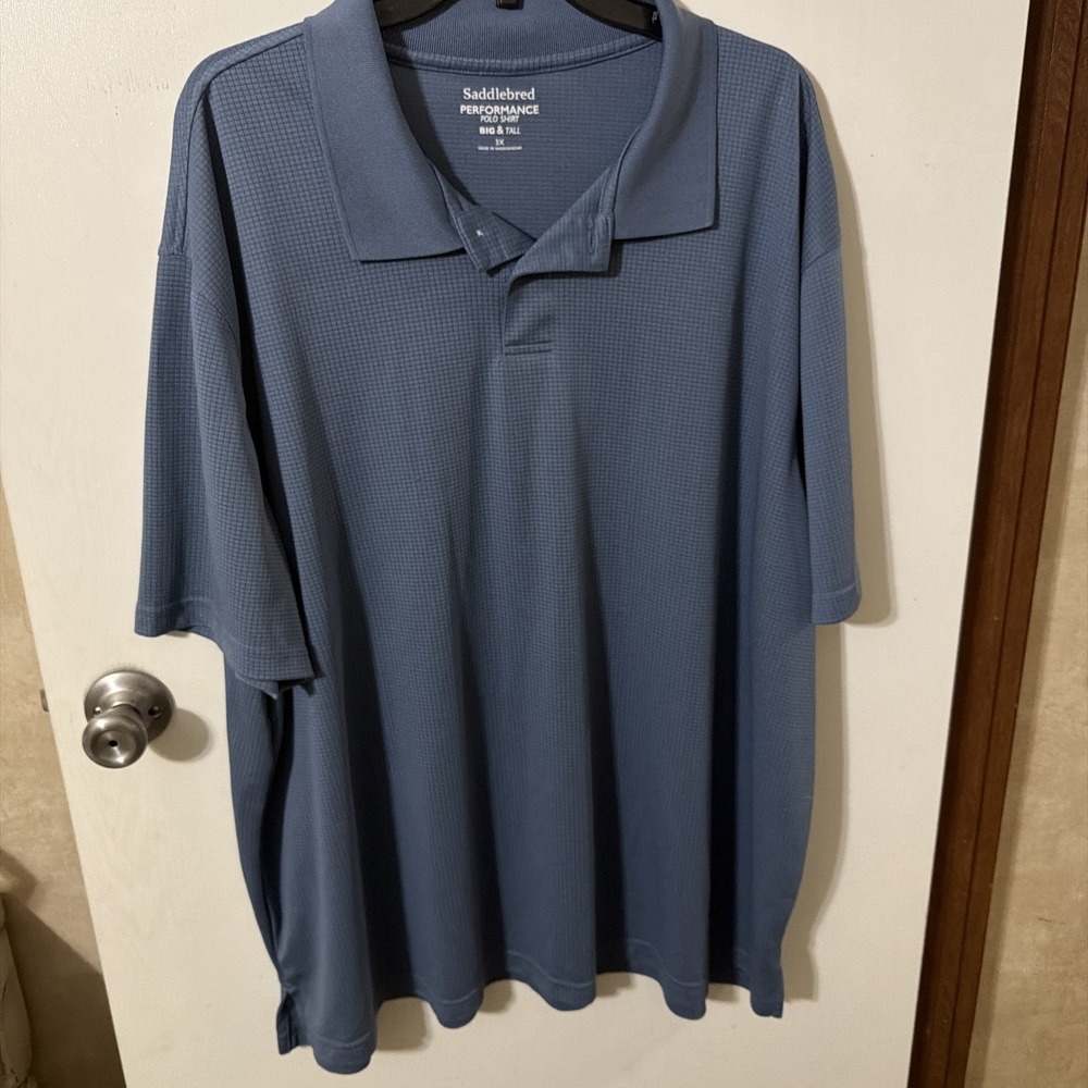 Saddlebred Performance Polo Shirt Big & Tall  Blue, Short Sleeve Size 3X